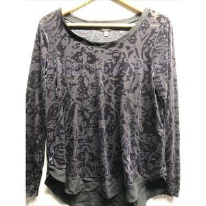 Simply Vera Wang Top Size Large Sheer Velour Design Black Gray Long Sleeve